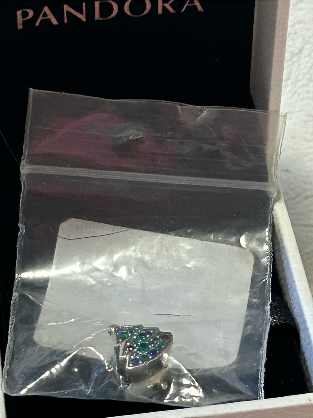 Pandora 925 Silver Charm with Blue and Green Stones Christmas tree